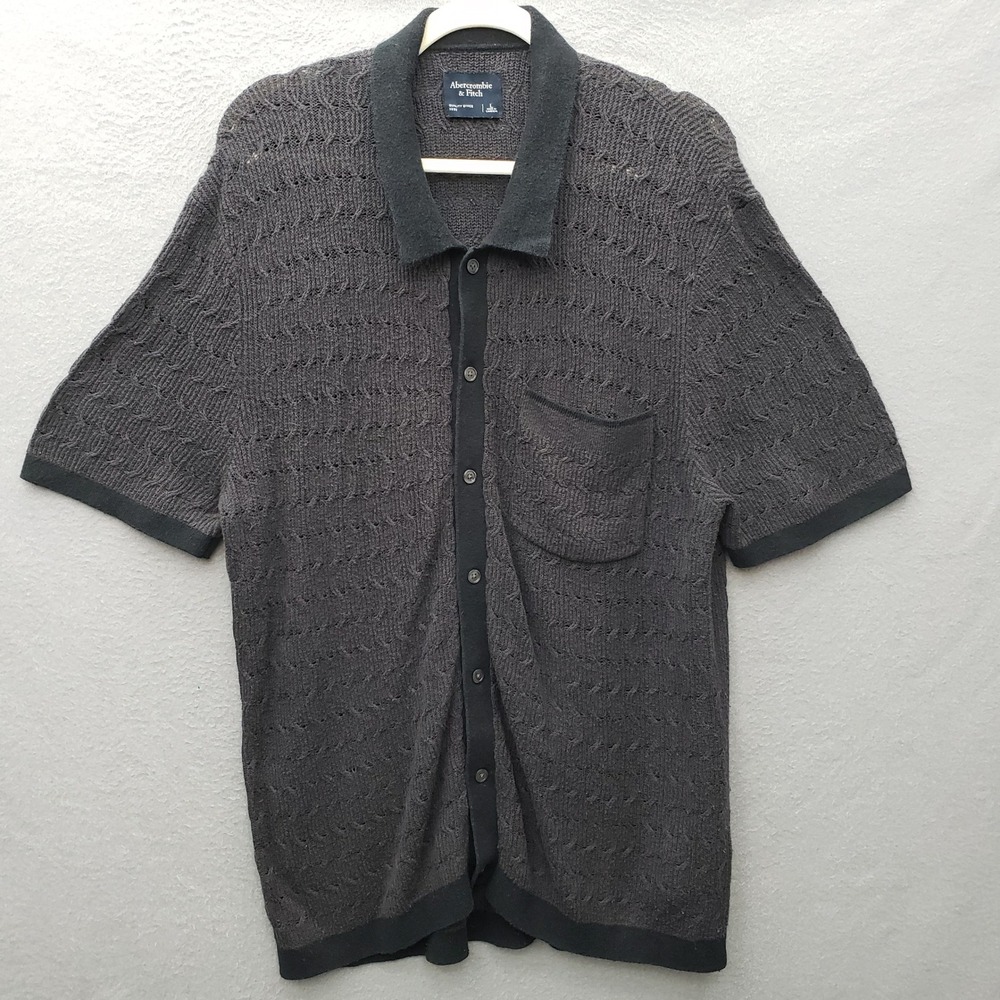Abercrombie & Fitch Collared Button Up Charcoal Gray Knit Elevated Basic Size L